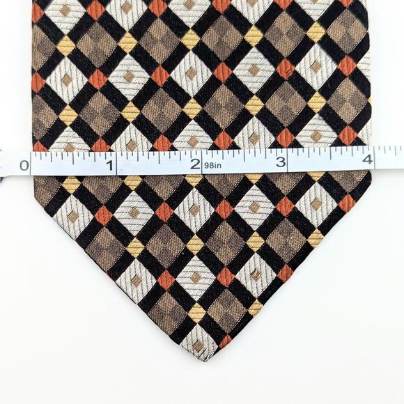 Vintage Emilio Romano Mens Tie Silk Geometric Metallic Black Silver Copper Gold - Picture 8 of 8
